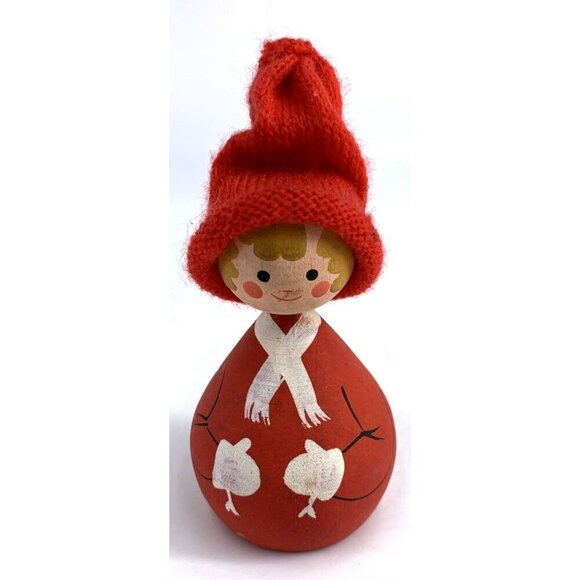 Bo Svensk Swedish Slojd Wood Hand Painted Signed Tomte Pixie Boy 4" FLAW - Picture 1 of 11